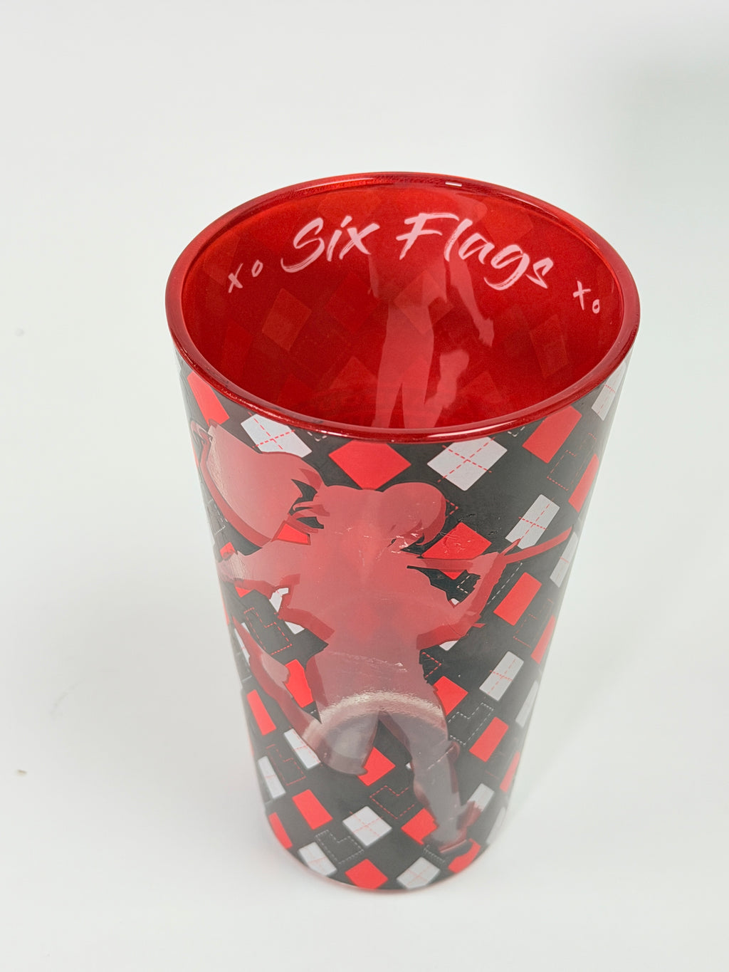 Six Flags Harley Quinn Tall Glass Tumbler / Cup