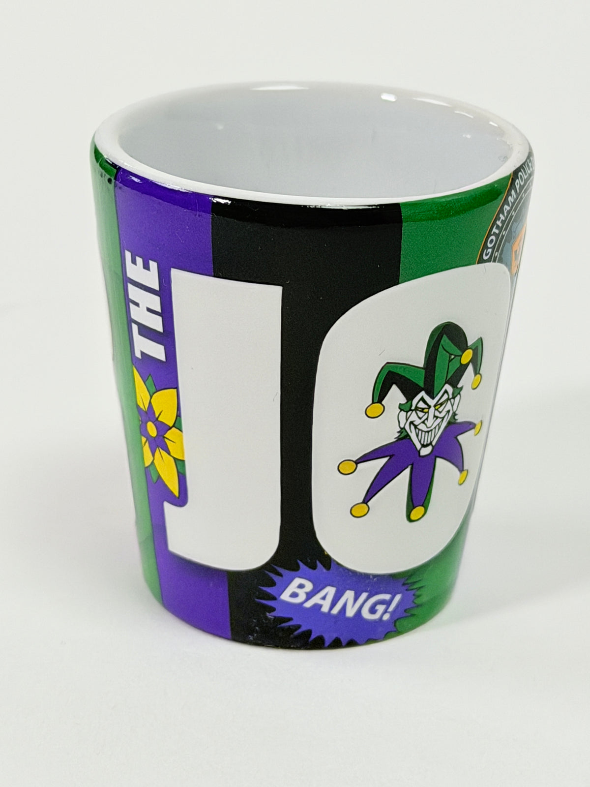 Six Flags The Joker Ceramic Green / Blue Souvenir Shot Glass