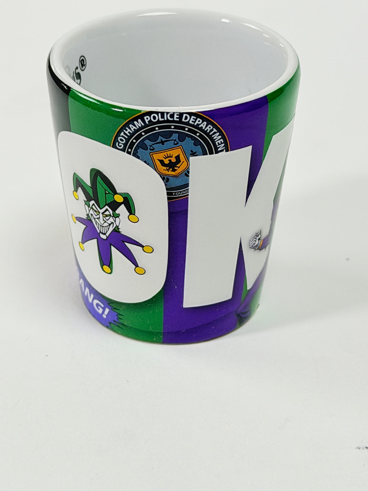 Six Flags The Joker Ceramic Green / Blue Souvenir Shot Glass