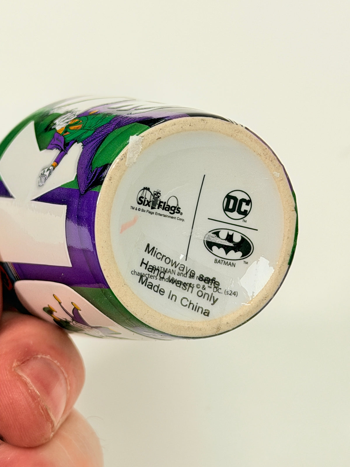 Six Flags The Joker Ceramic Green / Blue Souvenir Shot Glass