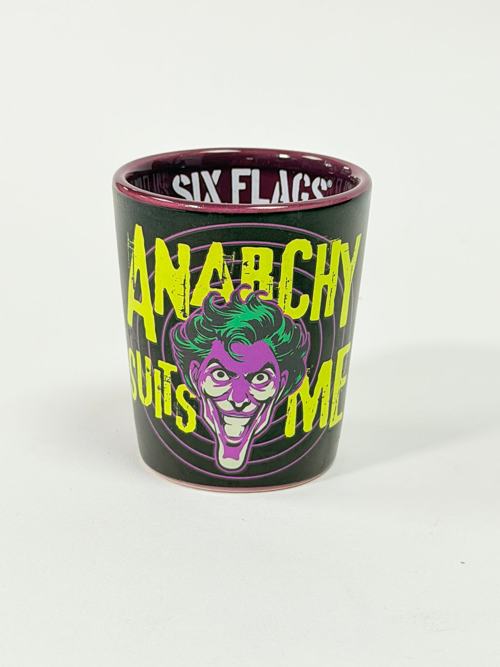 Six Flags The Joker Ceramic Shot Glass Anarchy Suits Me