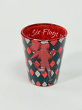 Six Flags Harley Quinn Glass Shot Glass Red Black Diamond