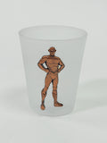 Six Flags The Flash Frosted Glass Shot Glass Brass Figure DC Comics Souvenir