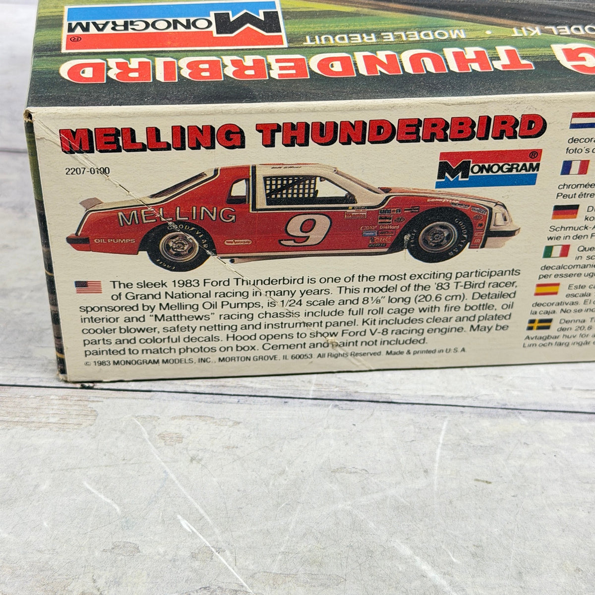 Monogram kit 2207 side panel with 1983 copyright and car description