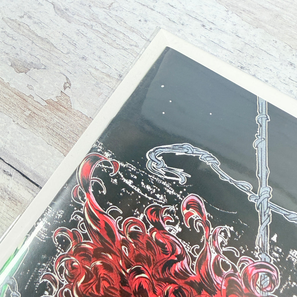 Amazing Spider-Man #28 (2023) Kaare Andrews Virgin Variant, upper-left cover detail in clear sleeve