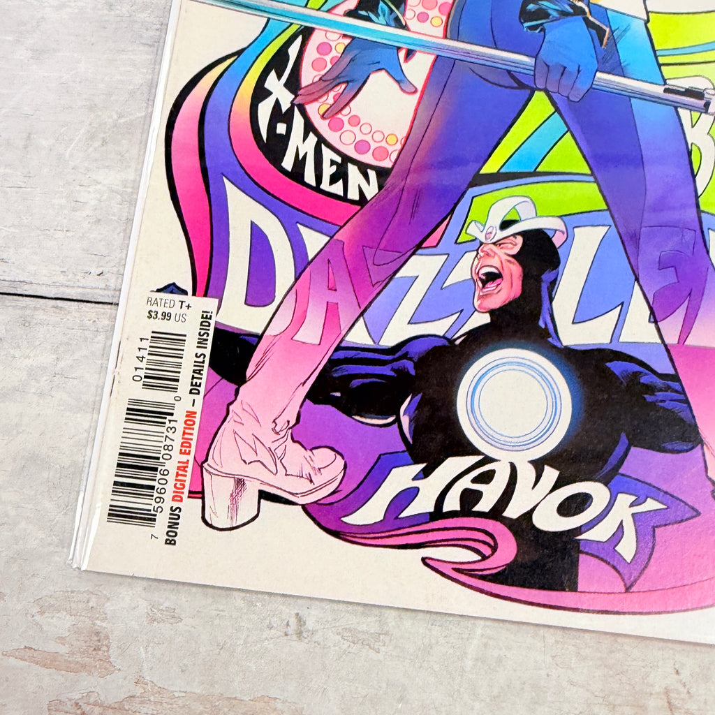 Astonishing X-Men #14 (2018), Greg Land regular cover: lower-left front detail of the actual pre-owned copy.