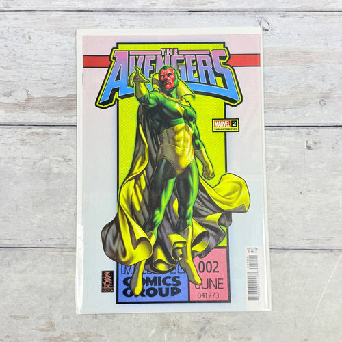 Avengers #2 (2023), Mark Brooks Corner Box variant featuring Vision: full front cover of the actual pre-owned copy.