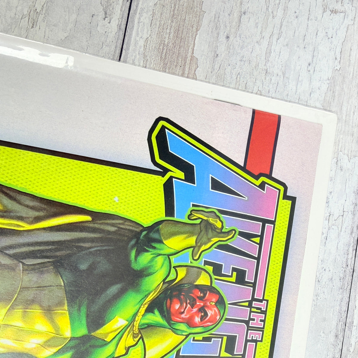 Avengers #2 (2023), Mark Brooks Corner Box variant featuring Vision: upper-left front detail of the actual pre-owned copy.