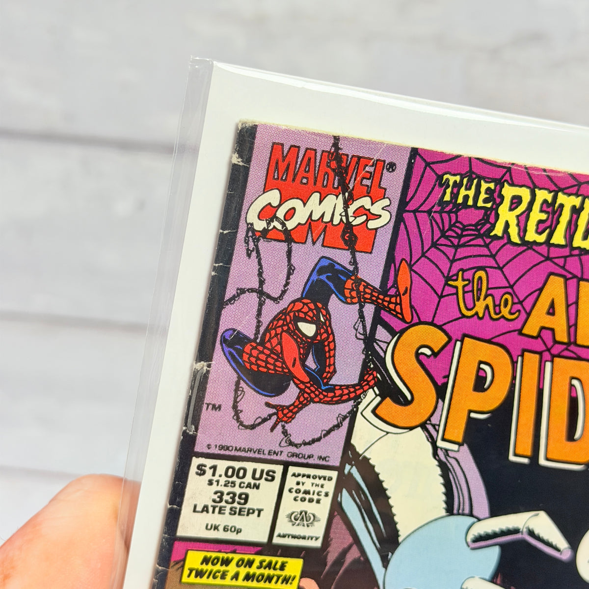 The Amazing Spider-Man #339 (1990), actual copy cover condition detail 3