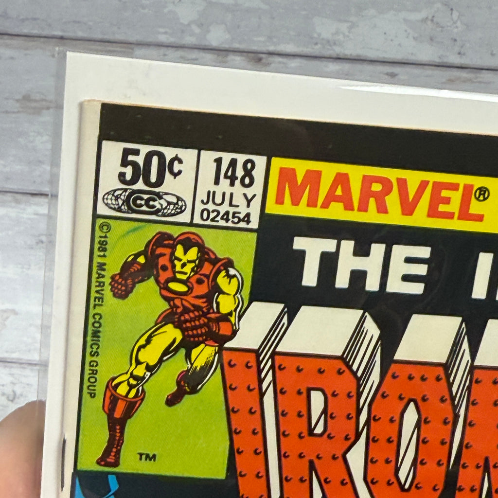 Iron Man #148 (1981), Newsstand, actual copy cover detail 3