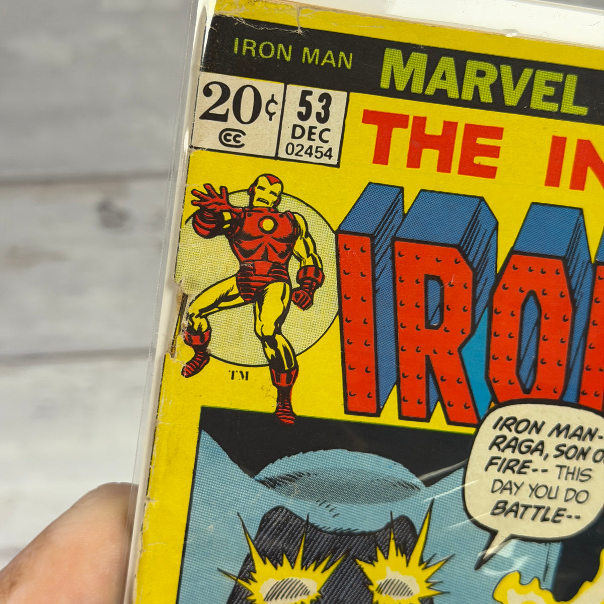 Iron Man #53 (1972), actual copy cover edge and corner detail 853