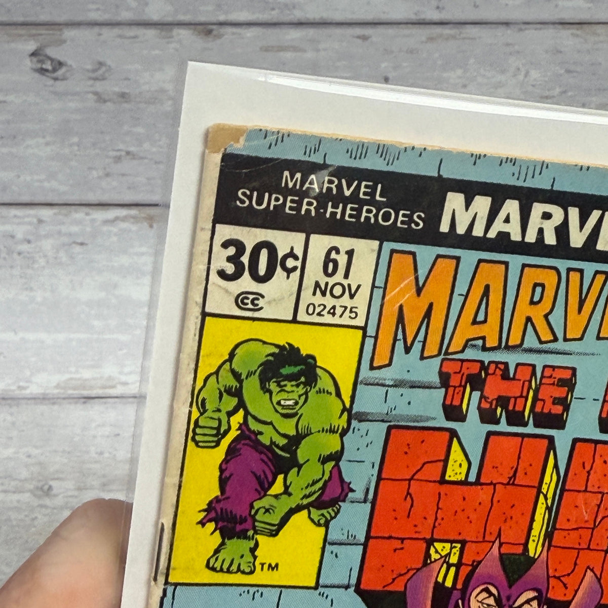 Marvel Super-Heroes #61 (1976), actual copy cover condition detail 3
