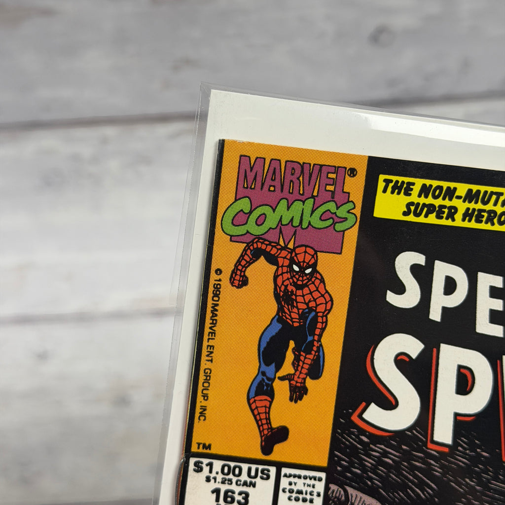 The Spectacular Spider-Man #163 (1990), Direct Edition, actual copy cover detail 4