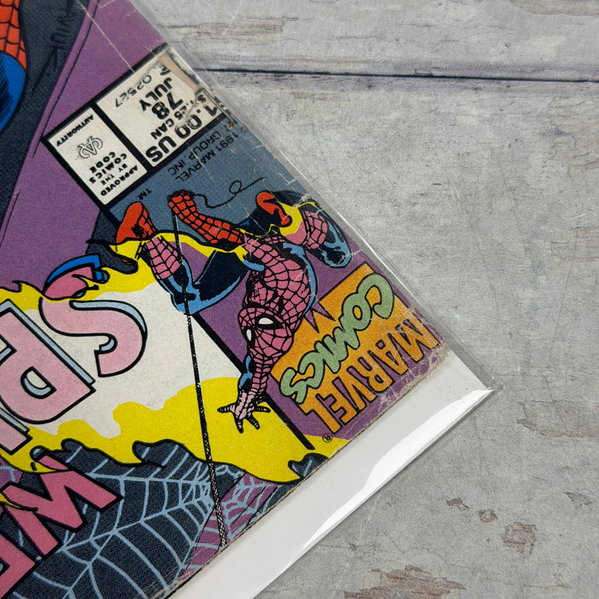 Web of Spider-Man #78 (1991), Newsstand, actual copy cover detail 4