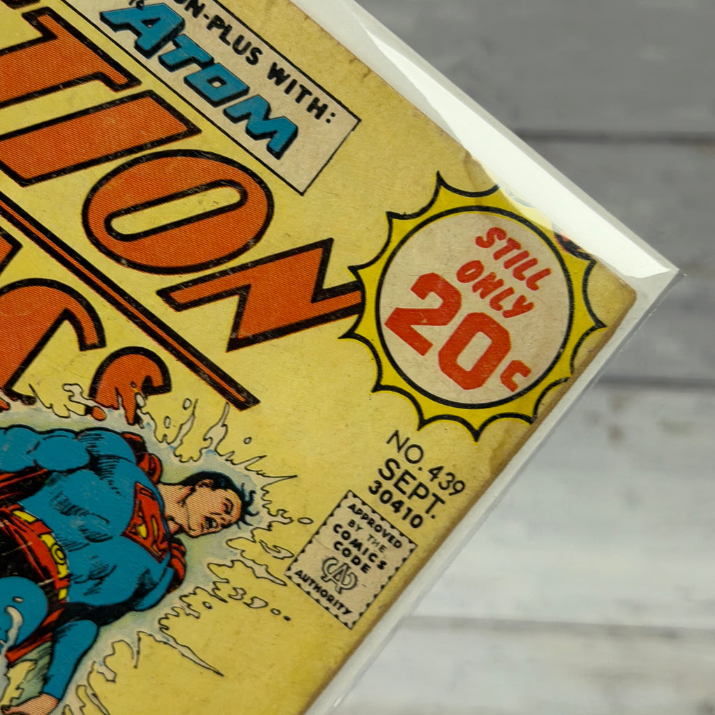 Action Comics #439 (1974) condition detail 2, actual copy