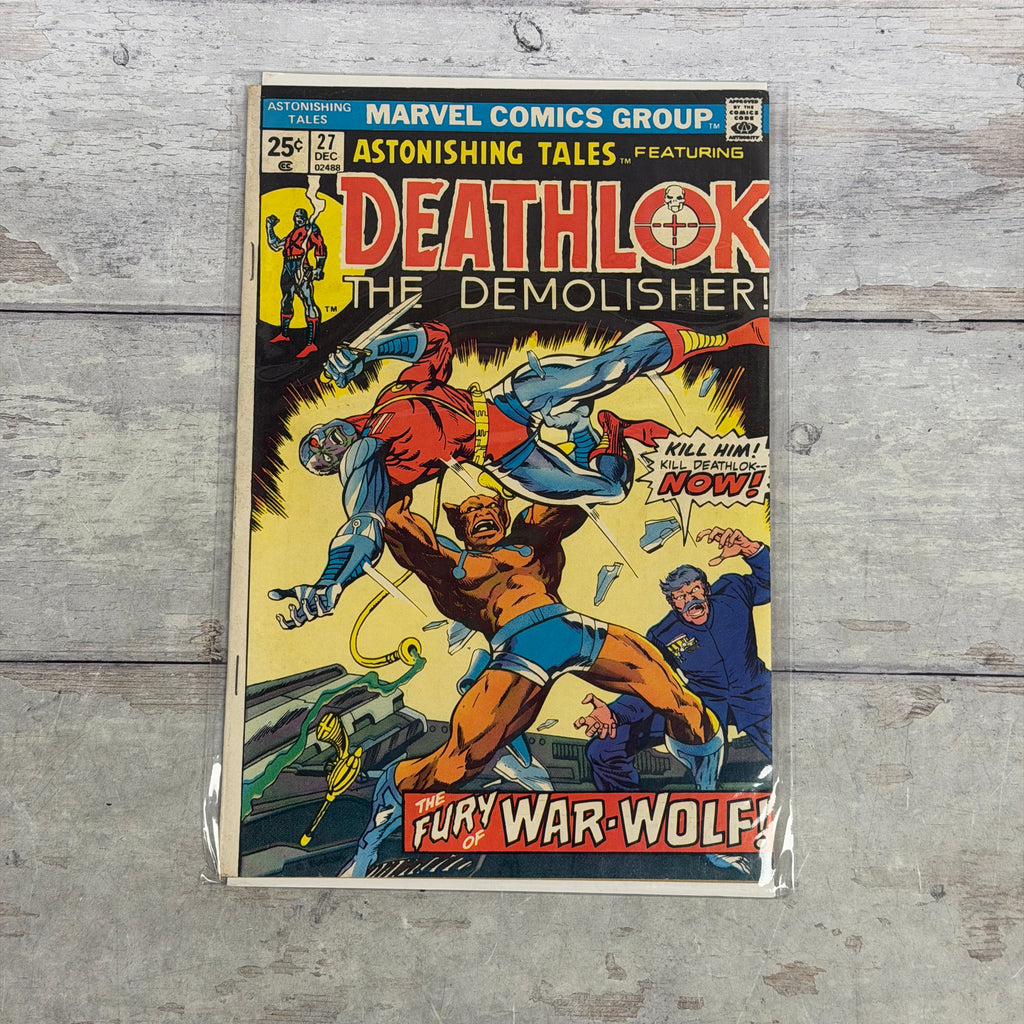 Astonishing Tales #27 (1974) front cover, 25 cents, Dec, Deathlok, actual copy