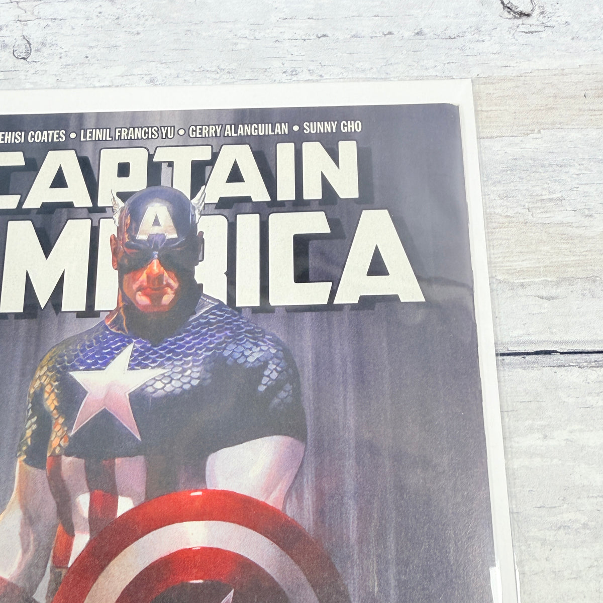 Captain America #2 (2018), Alex Ross regular cover: upper-right front detail of the actual pre-owned copy.