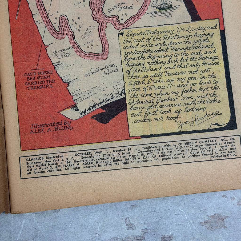 Classics Illustrated #64 Treasure Island HRN 167 reprint, interior publication notice