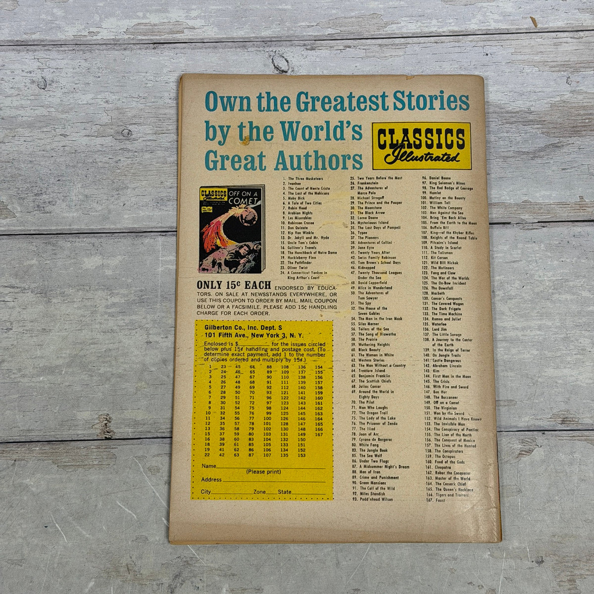 Classics Illustrated #64 Treasure Island HRN 167 reprint, back cover HRN 167 checklist
