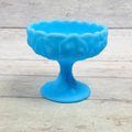 Fenton Blue Satin Water Lily pedestal compote with scalloped rim
