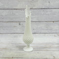 Fenton white milk glass hobnail swung vase with tall finger rim and pedestal foot