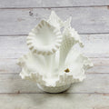 Fenton white milk glass hobnail epergne with three removable ruffled horns and footed bowl