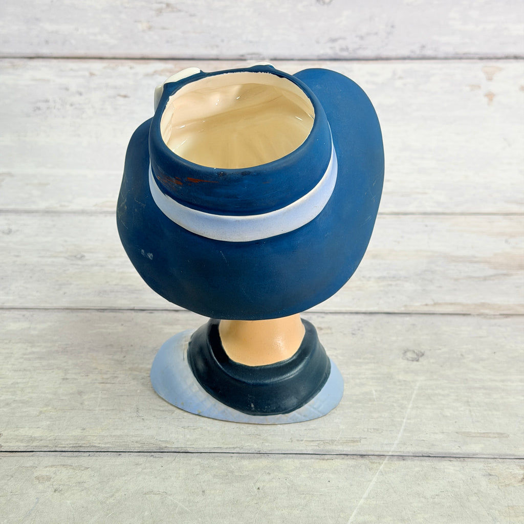 Rear of blue hat showing rim finish loss