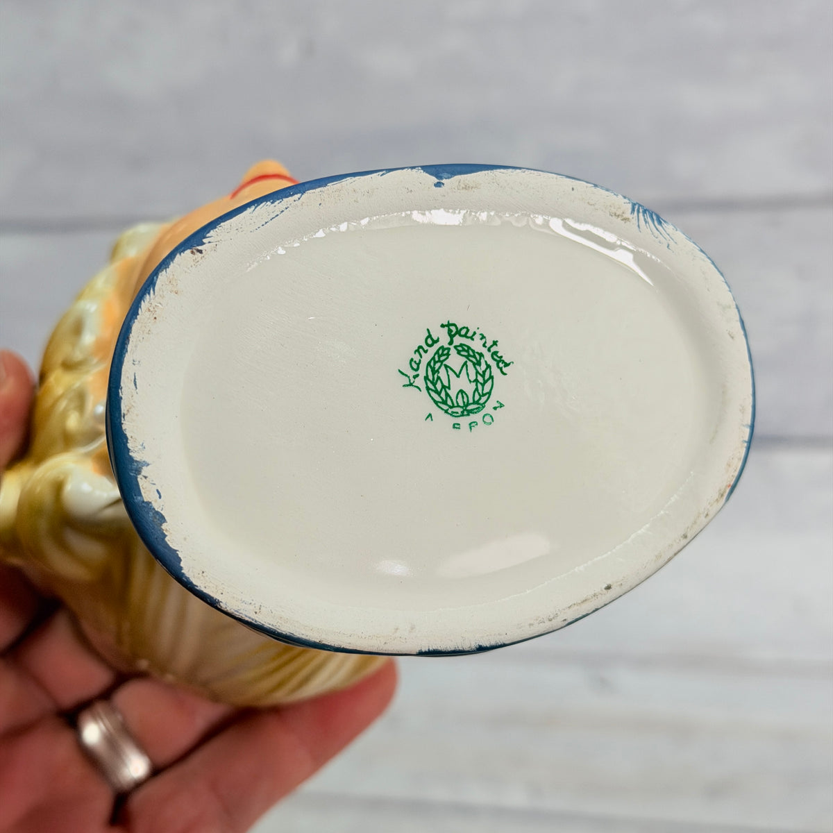 Green Hand Painted Japan mark and worn base edge
