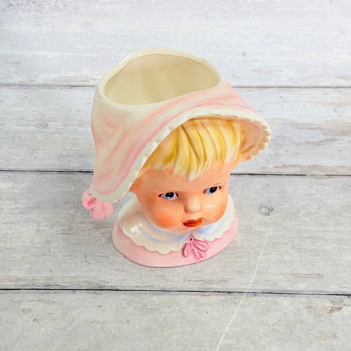 Top view of pink bonnet vase opening