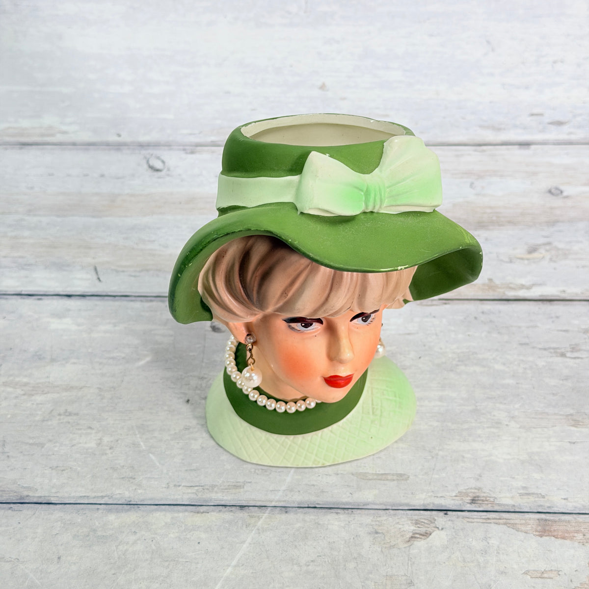 Top view showing green hat bow and opening