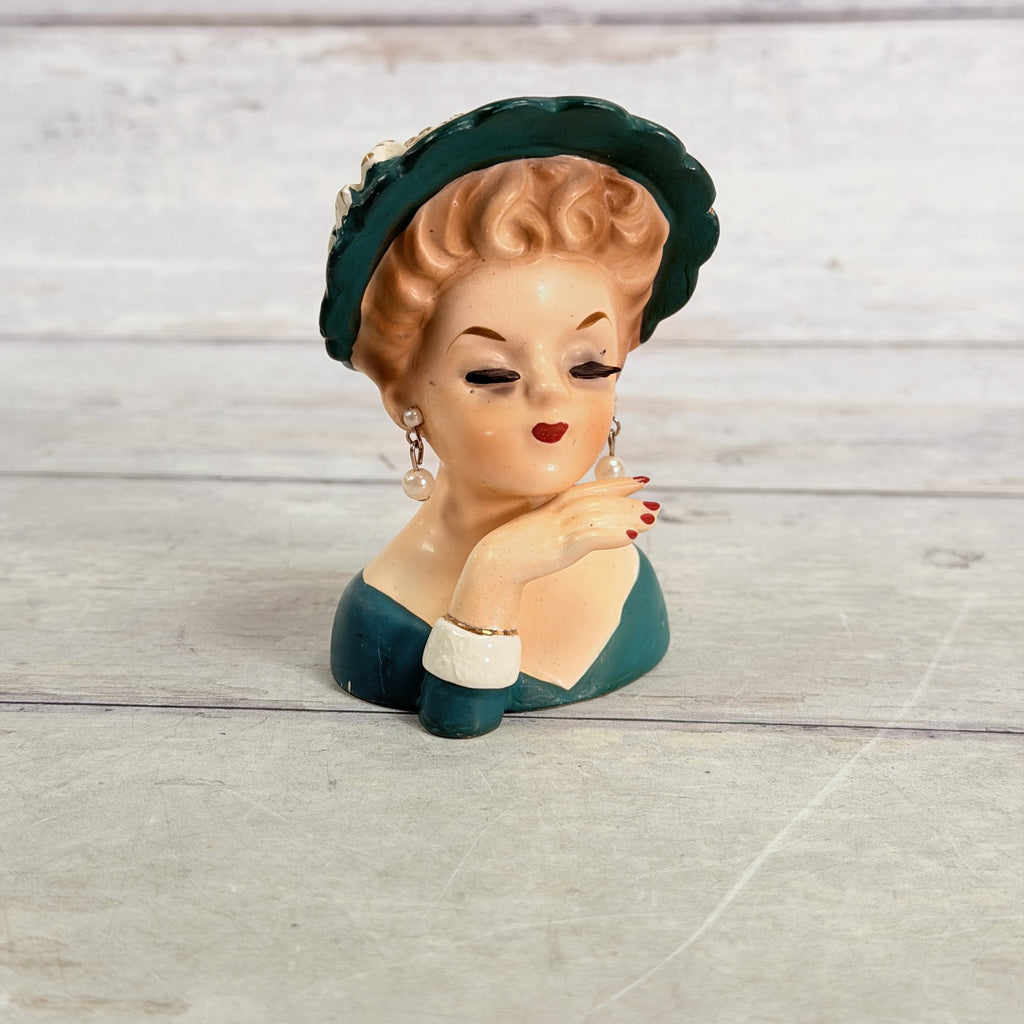 LH36 — Front of small Inarco teal hat vase