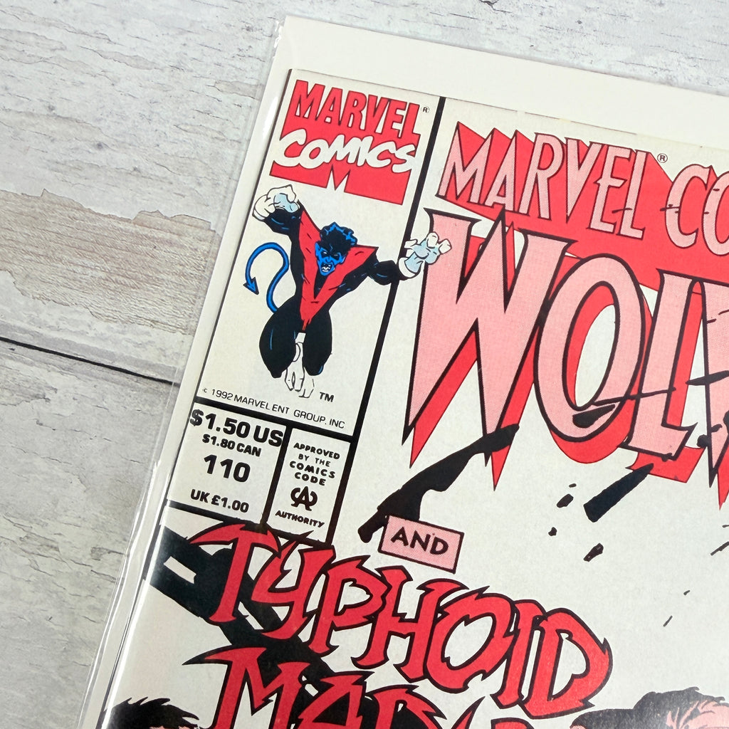 Marvel Comics Presents #110 (1992), Steve Lightle Wolverine and Typhoid Mary cover, direct-sale emblem: upper-left issue and copyright detail of the actual pre-owned copy.