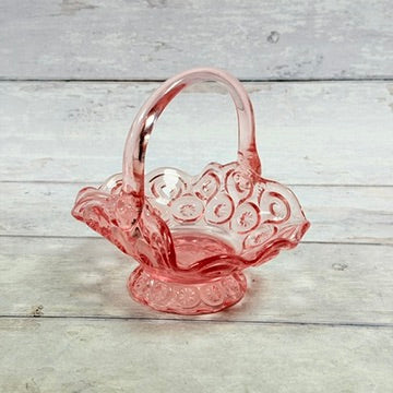 Pink L.E. Smith Moon and Star glass basket front view