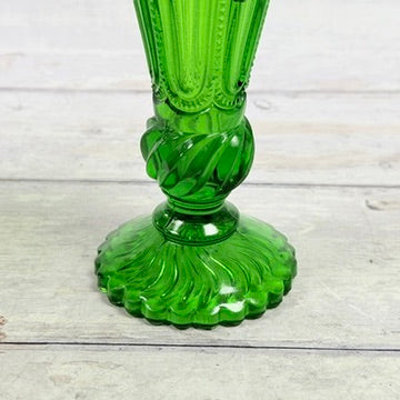 Twisted knop and radiating scalloped foot of green bud vase