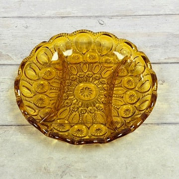 Amber Moon and Star three-part divided relish dish overhead view