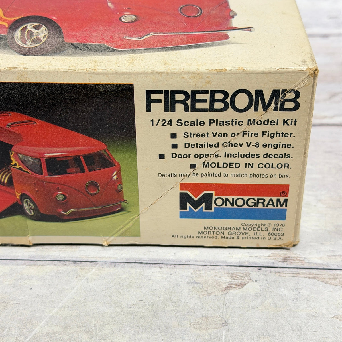 Monogram Firebomb box copyright 1976 and visible crease