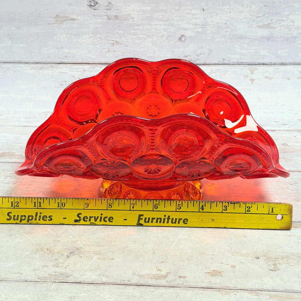 Amberina banana bowl beside a ruler showing approximately 12 inches in length