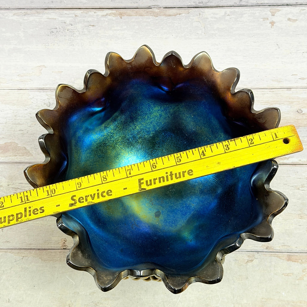 Northwood Grape and Cable fruit bowl with ruler across the scalloped opening