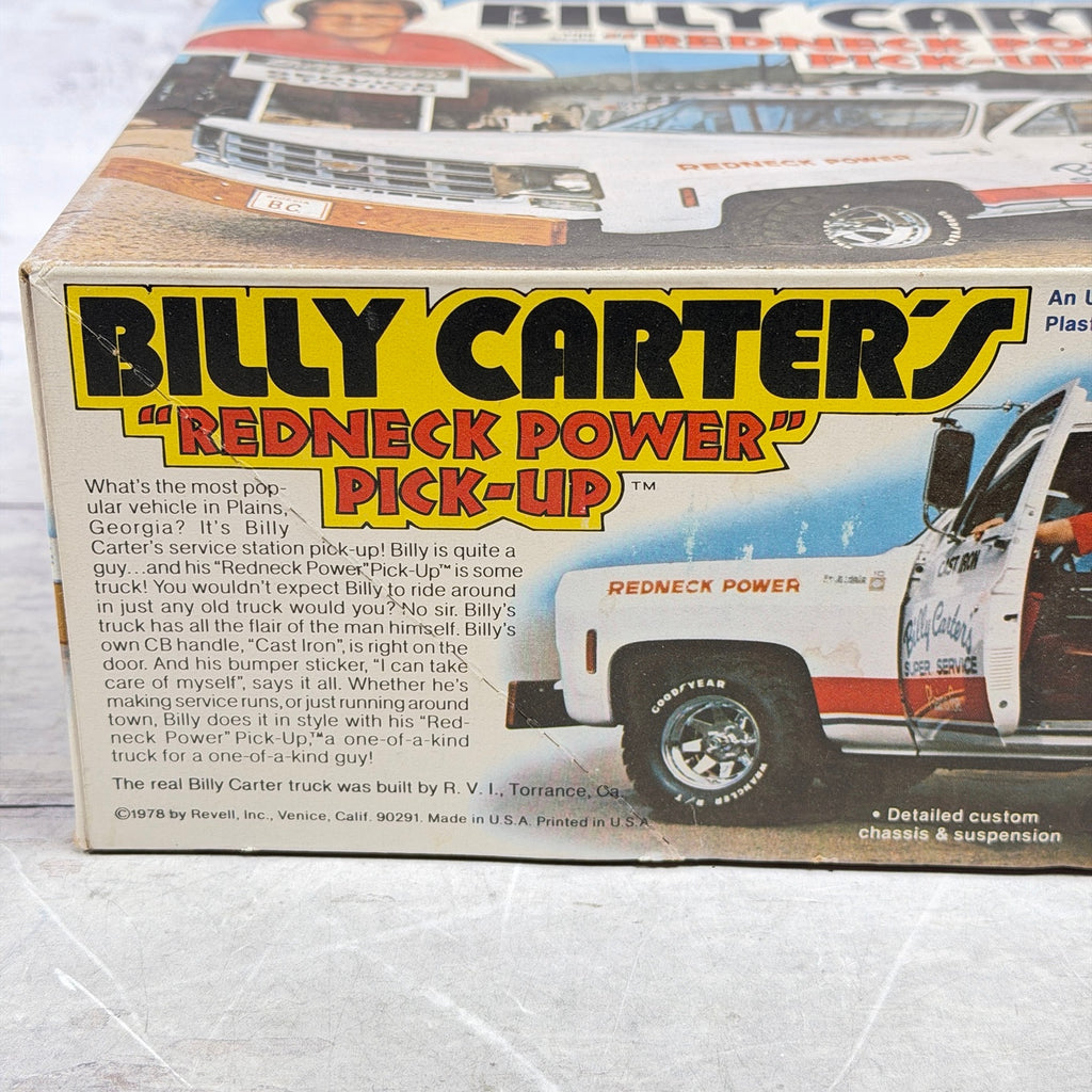 Revell Billy Carter's pickup box side showing 1978 copyright, creasing, and edge wear