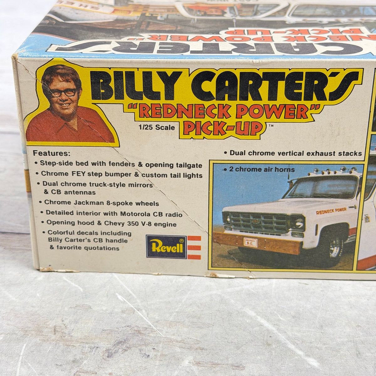 Features panel and visible creases on Revell Billy Carter's Redneck Power Pick-Up box