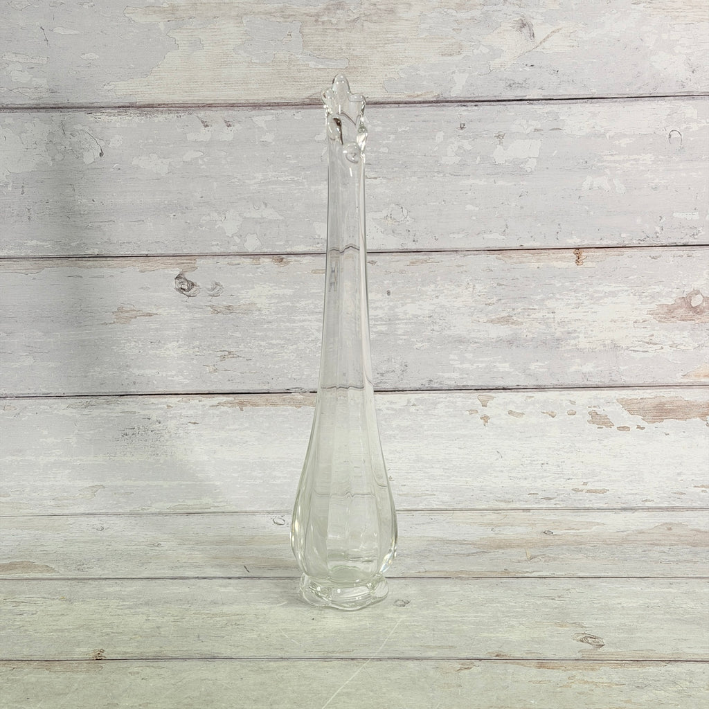L.E. Smith clear six-petal swung vase, full front view