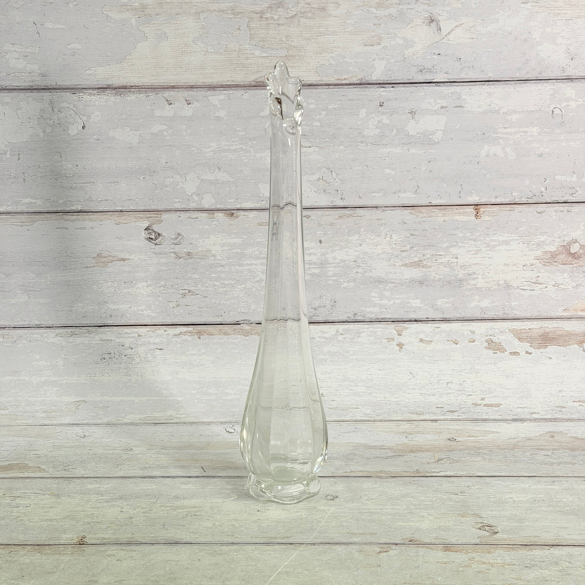 L.E. Smith clear six-petal swung vase, full front view