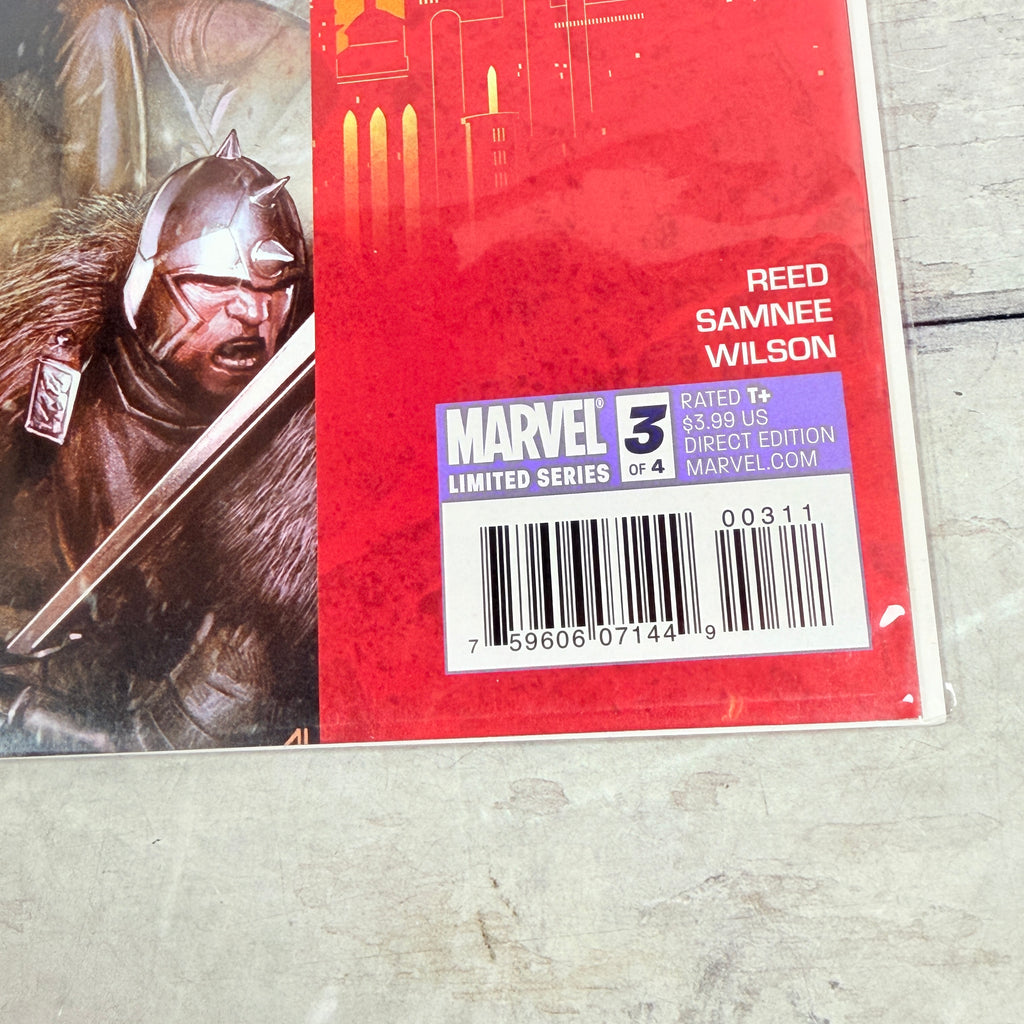 Siege: Embedded #3 (2010), Adi Granov regular cover, Direct Edition: lower-right front detail of the actual pre-owned copy.