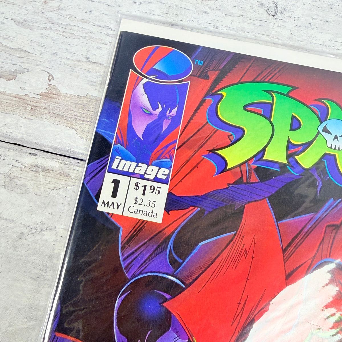 Spawn #1 (May 1992) first printing, upper-left cover detail