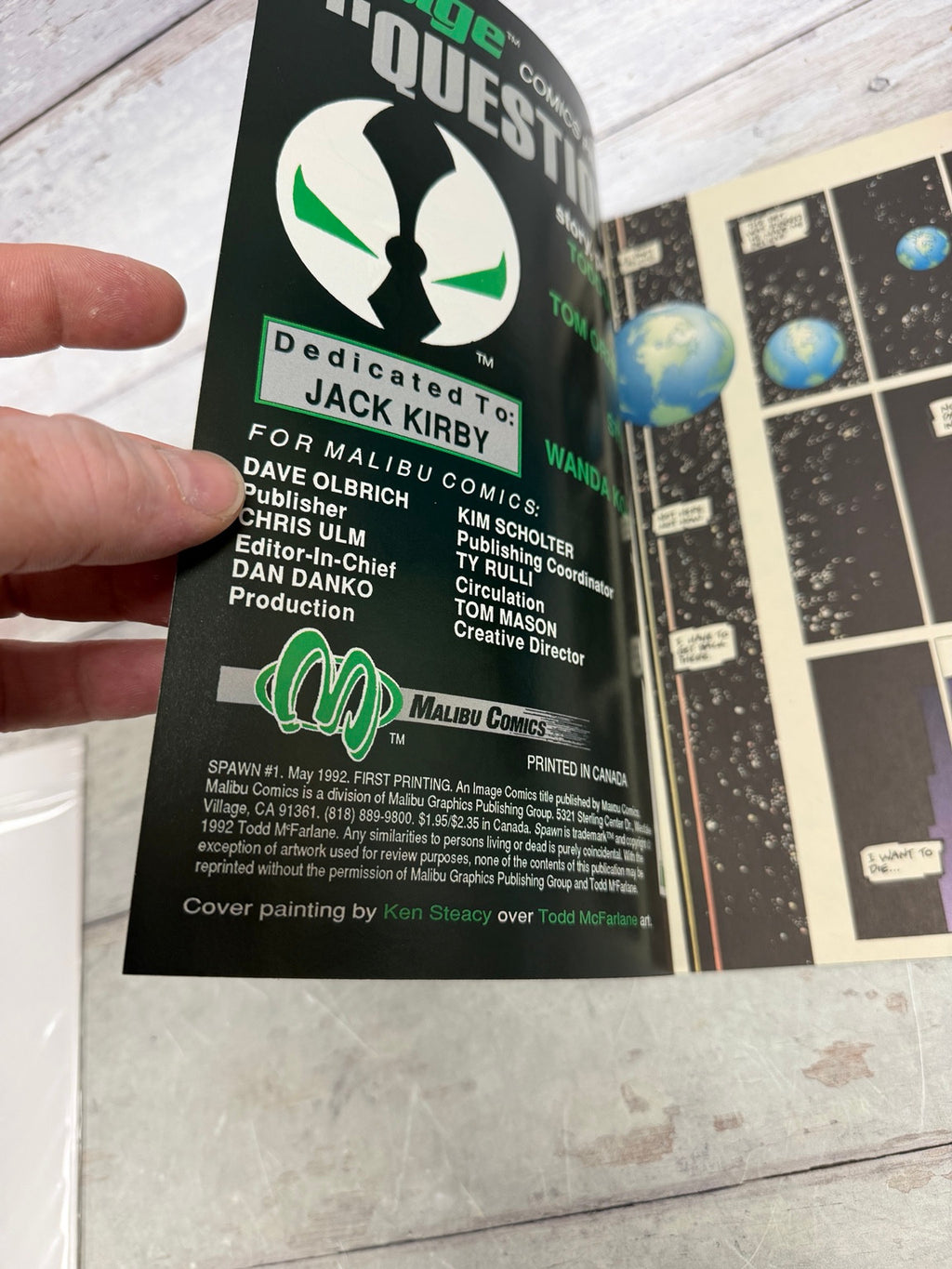 Spawn #1 (May 1992) first printing, indicia confirming first printing