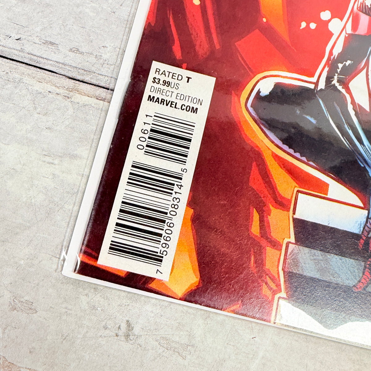 Spider-Man #6 (2016), Regular Sara Pichelli cover, Civil War II tie-in: lower-left front detail of the actual pre-owned copy.