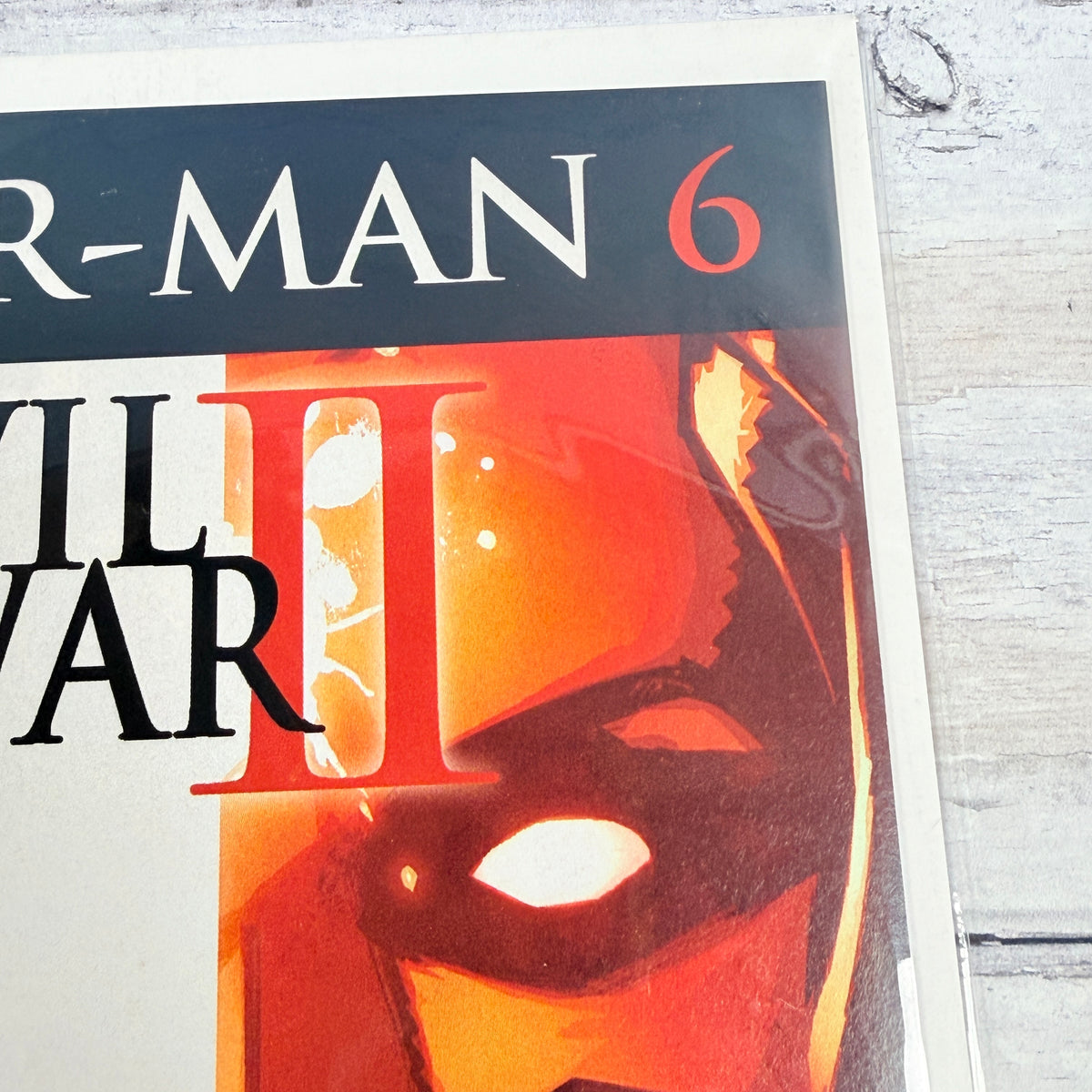 Spider-Man #6 (2016), Regular Sara Pichelli cover, Civil War II tie-in: upper-right front detail of the actual pre-owned copy.