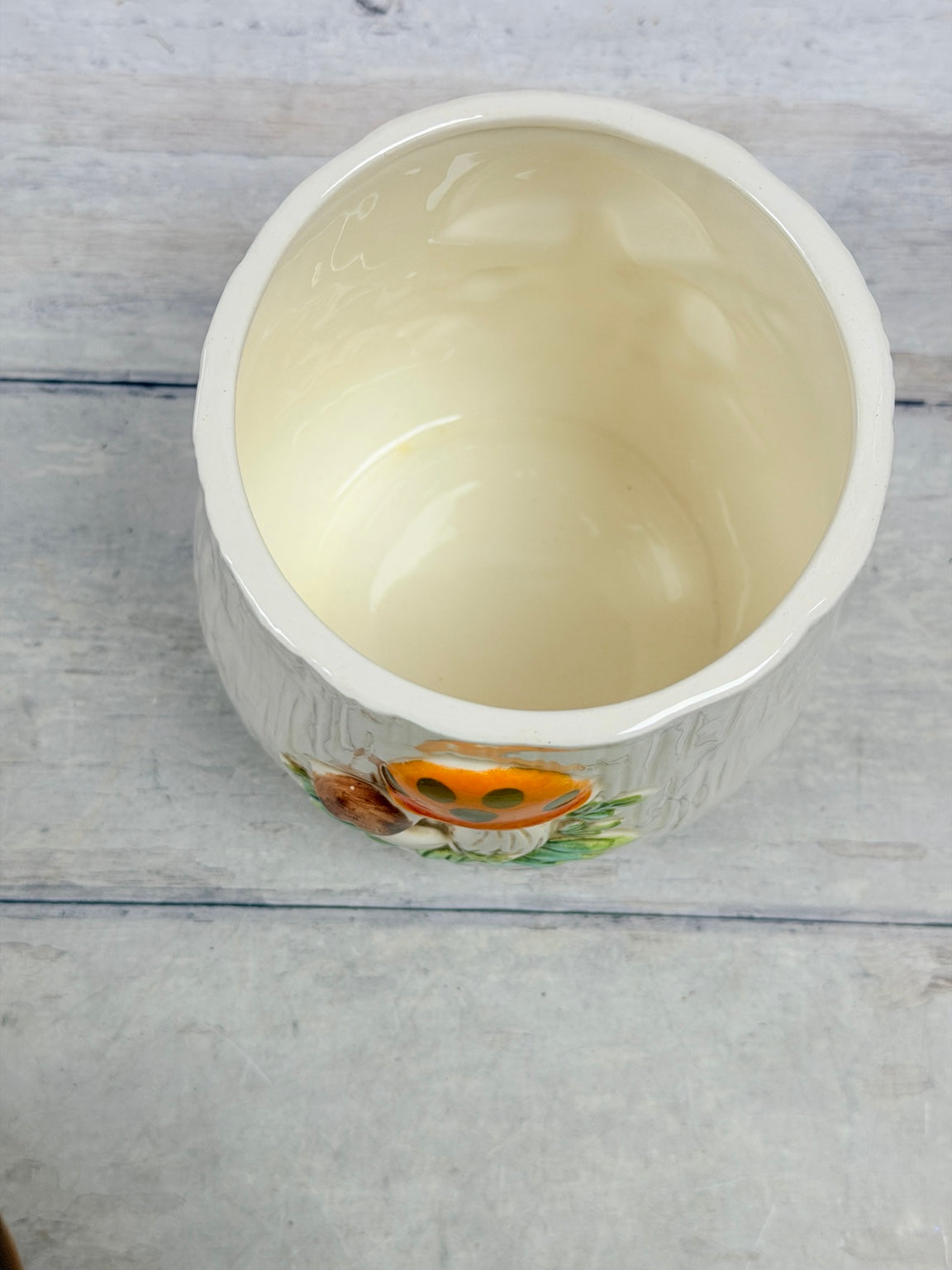 Close-up of small fine crack on the glazed lid