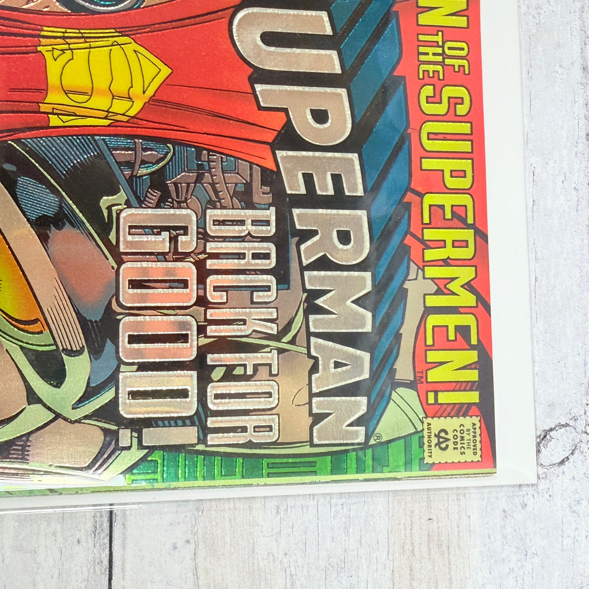 Superman #82 (1993) DC Comics - Collector’s Edition Foil Cover, upper-right cover detail