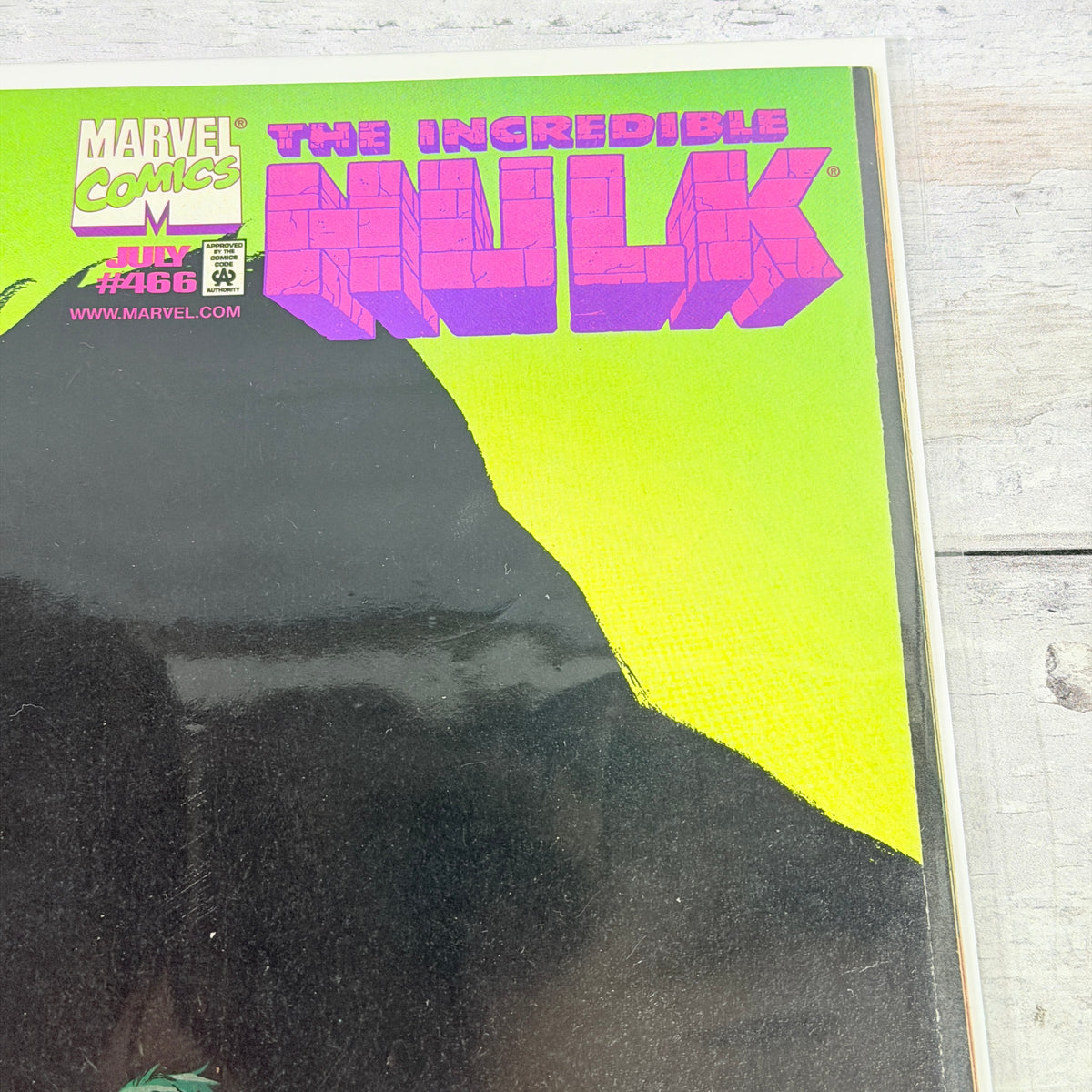 The Incredible Hulk #466, front upper-right corner/issue detail